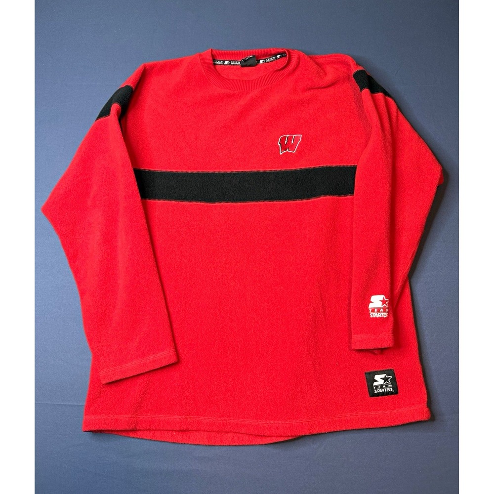 Starter Team Starter Wisconsin Badgers Colorblock Fleece Crewneck Logo XL